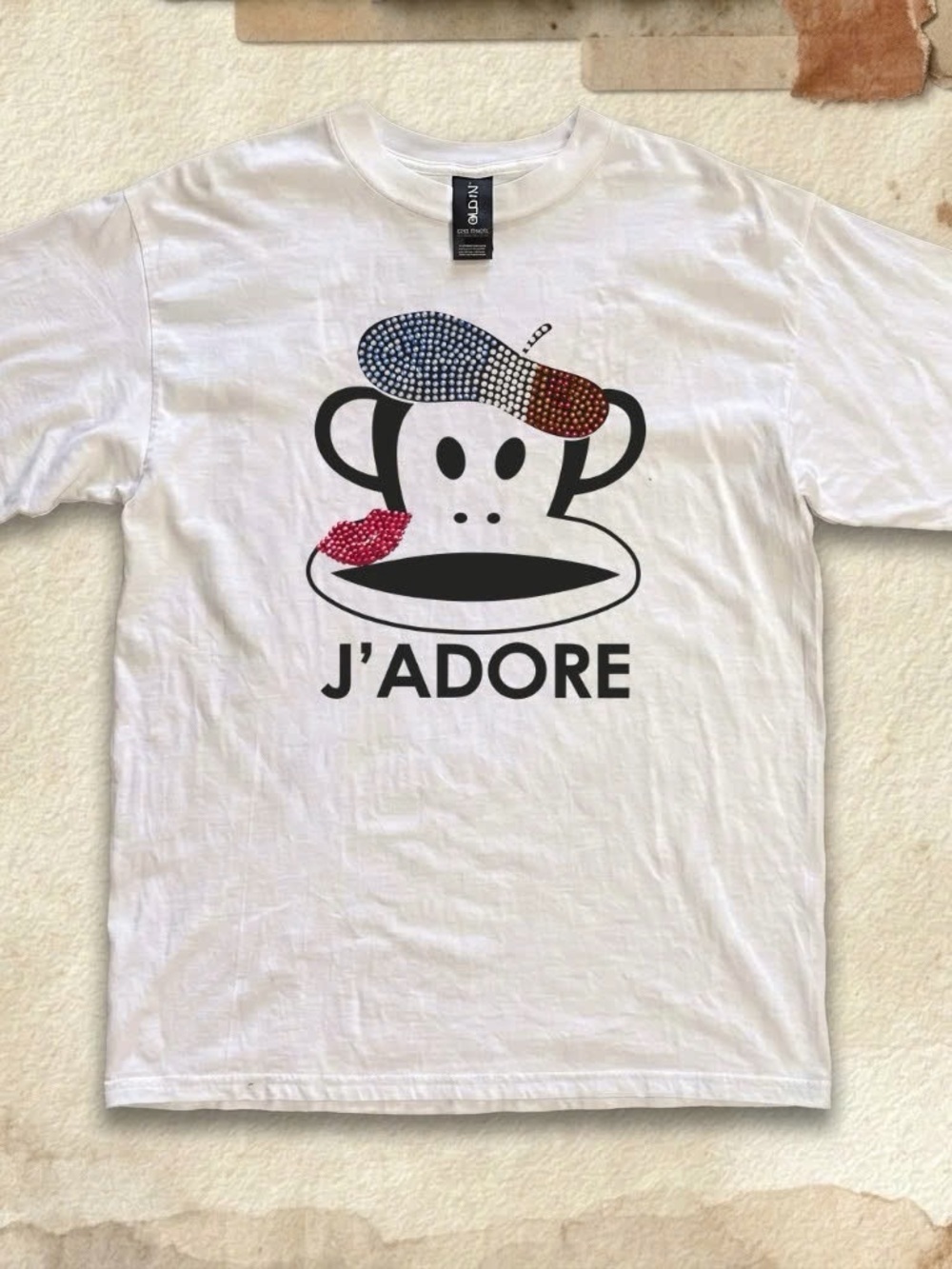 Paul Frank White T-Shirt – "J'ADORE" Julius Monkey with Rhinestone Accents – Y2K